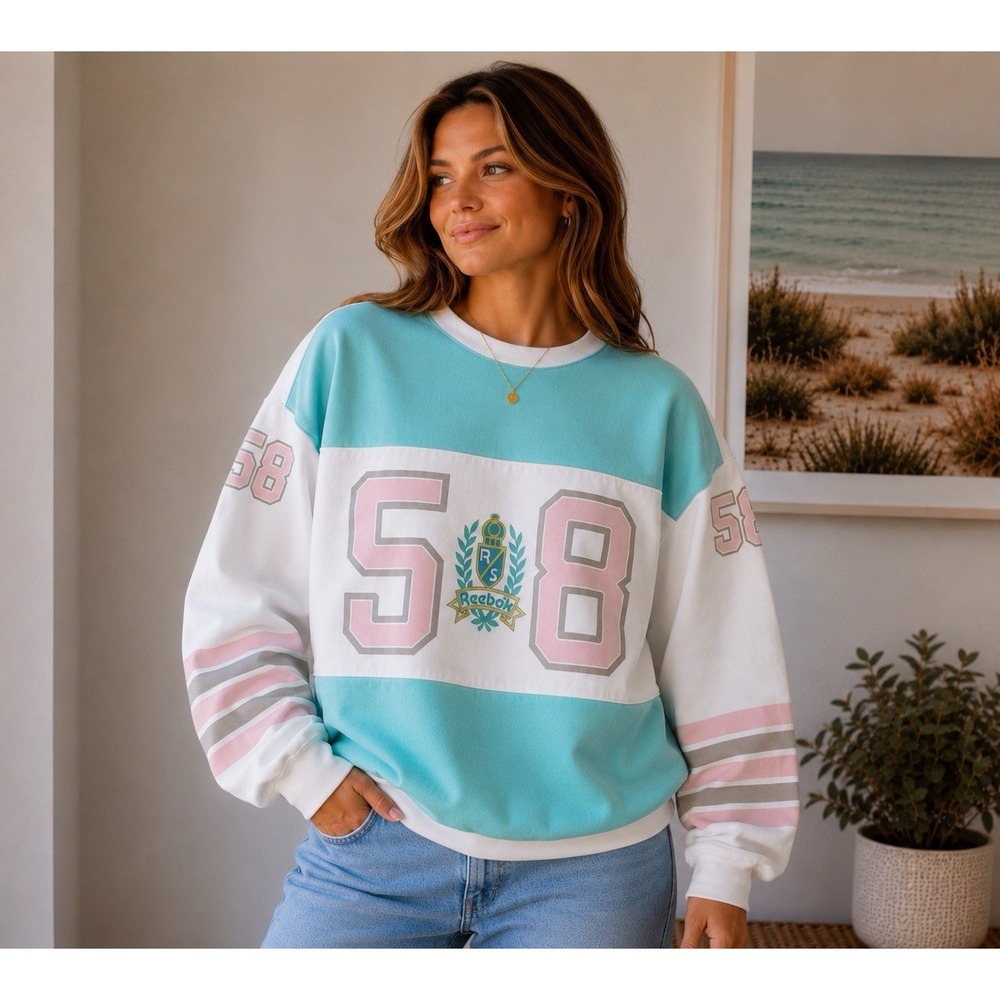 REEBOK 80's (L) Vintage Sweatshirt-Color Block-Pastel-Preppy-Varsity-Tenniscore-